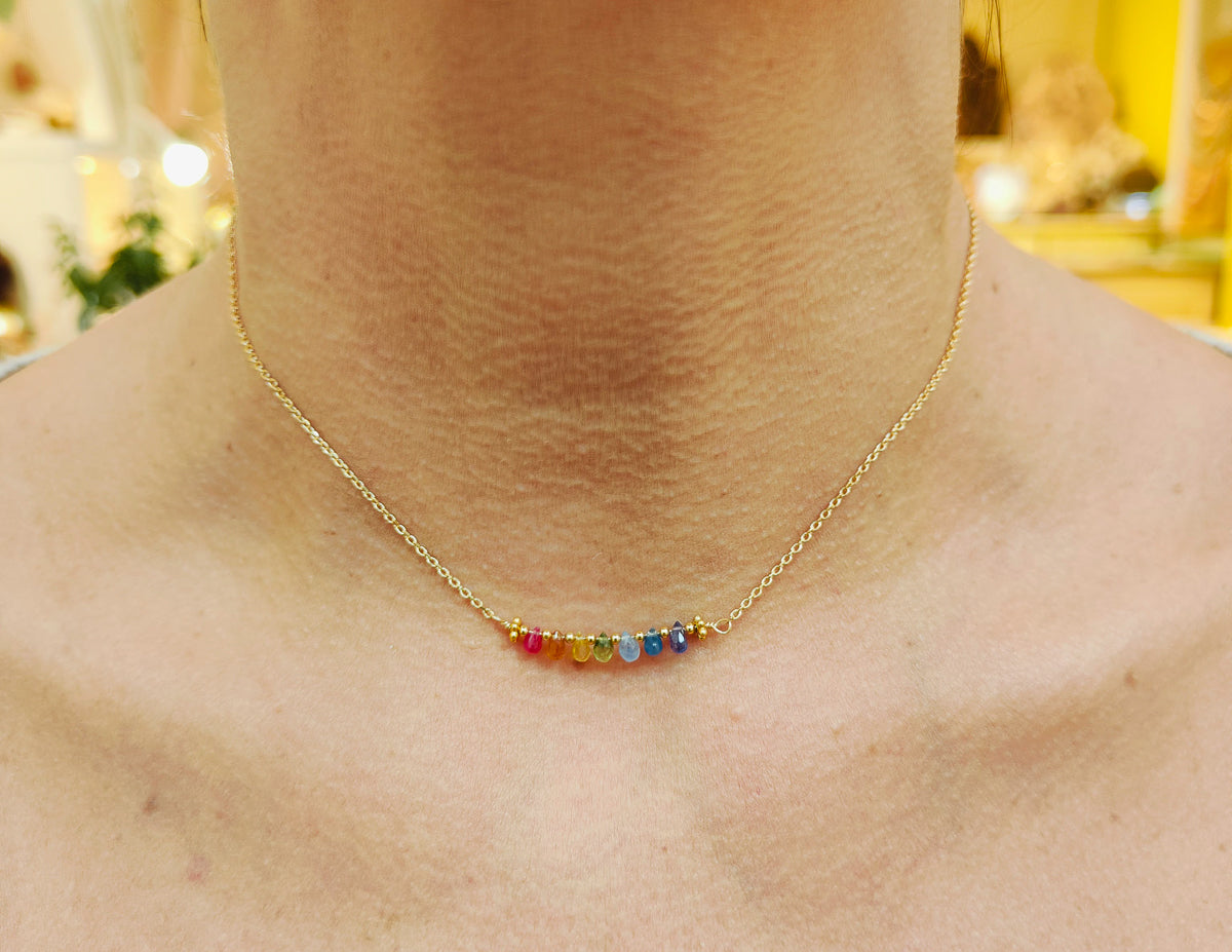 Collier 7 Chakras saphirs gouttes
