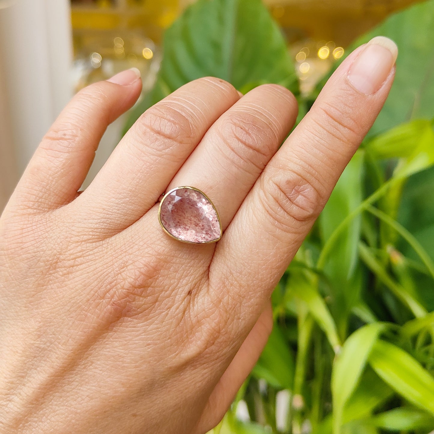 Bague Quartz fraise Facetté - Goutte