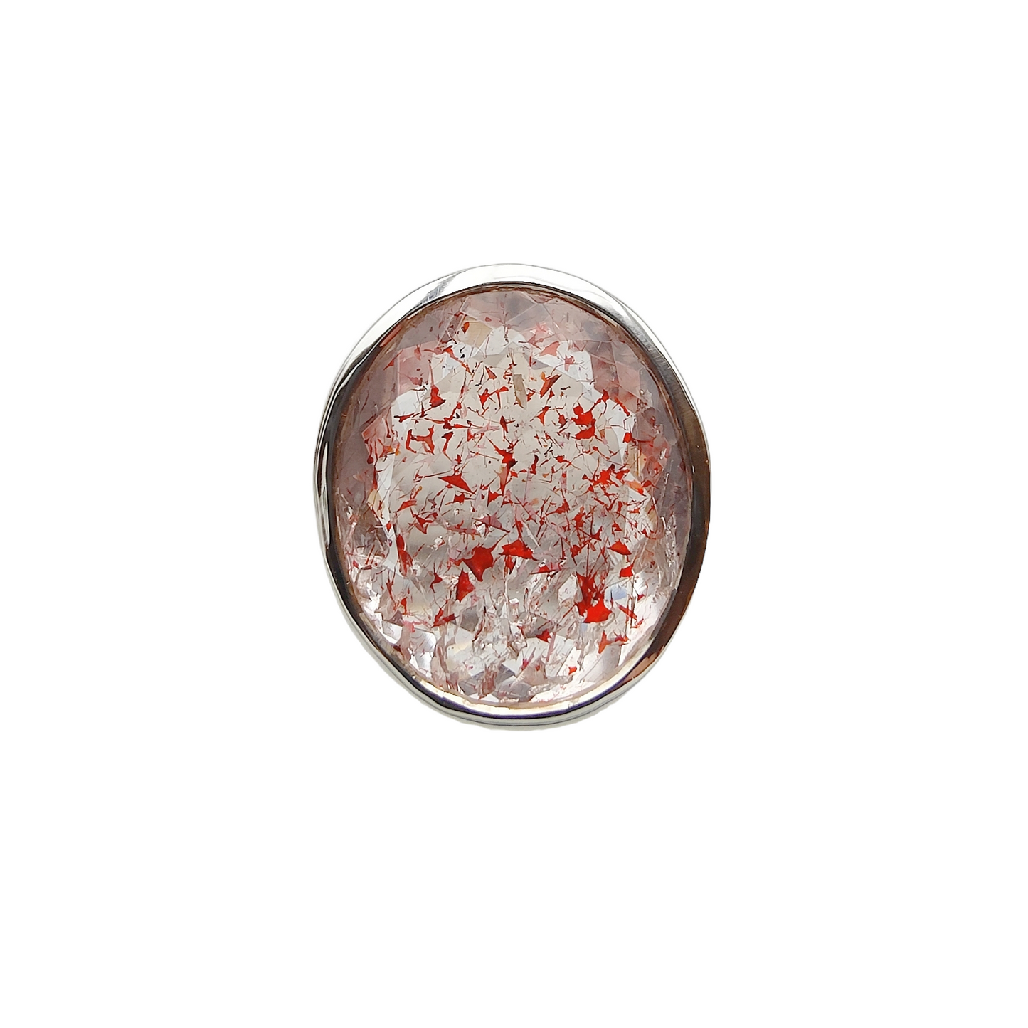 Bague Cristal de roche avec inclusions d'Hématite - Rond