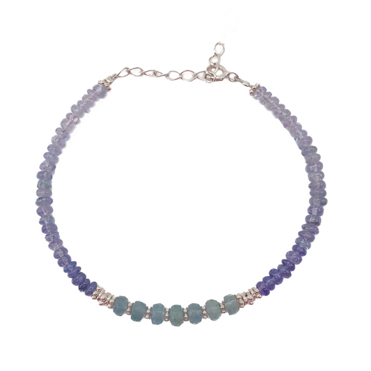 Bracelet Tanzanites et Émeraudes argent