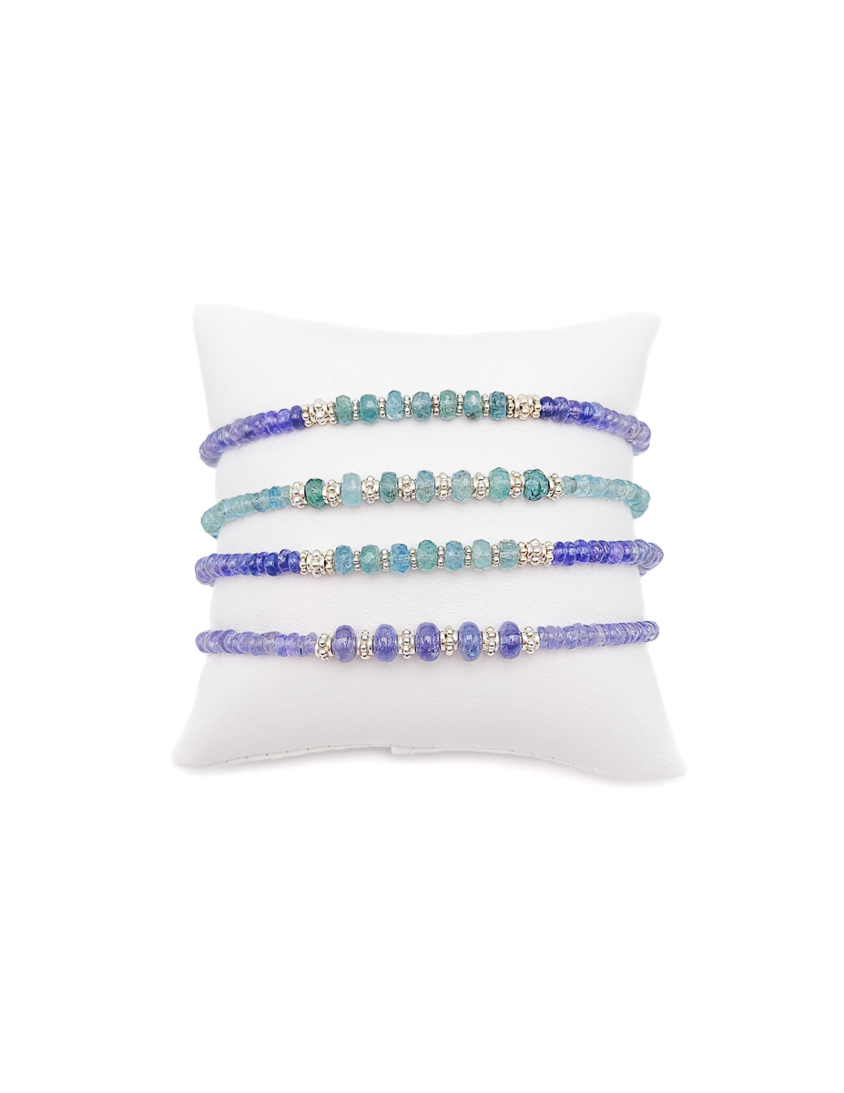 Bracelet Tanzanites et Émeraudes argent