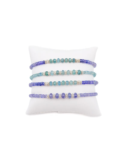 Bracelet Tanzanites et Émeraudes argent