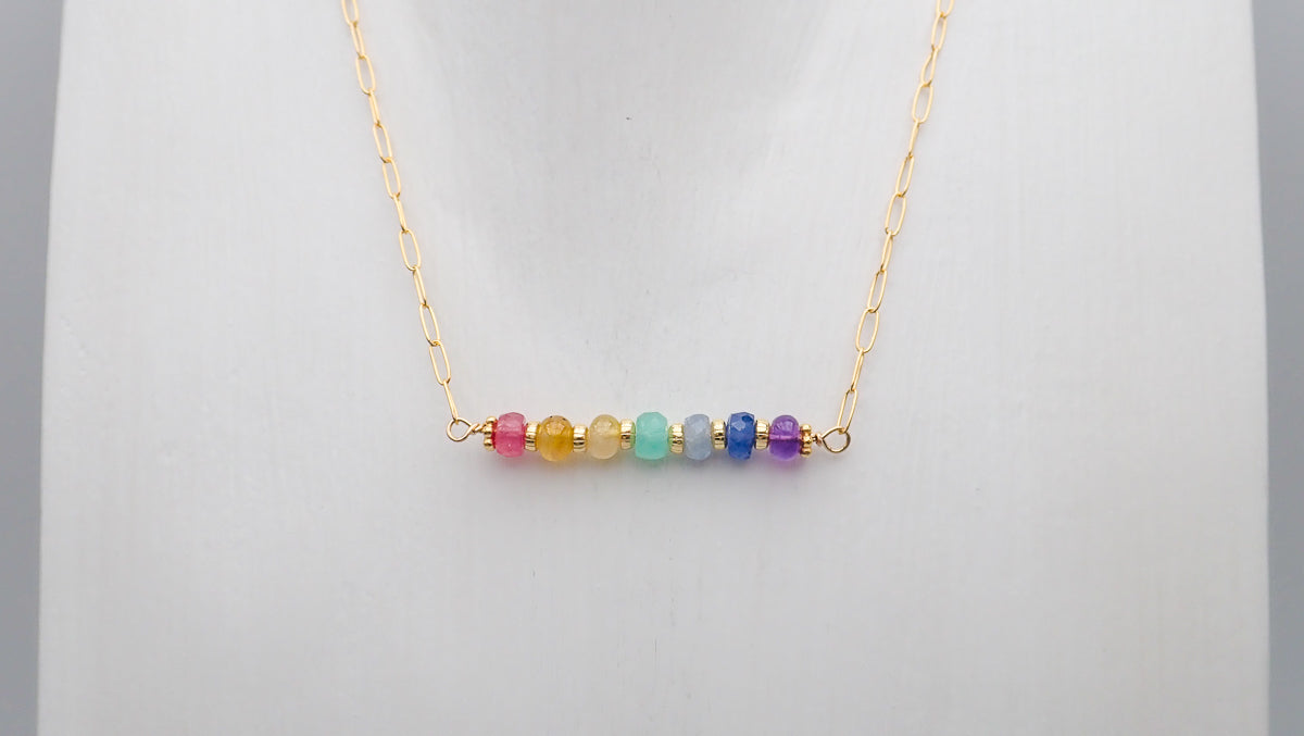 Collier 7 Chakras Saphirs Emeraude Amethyste