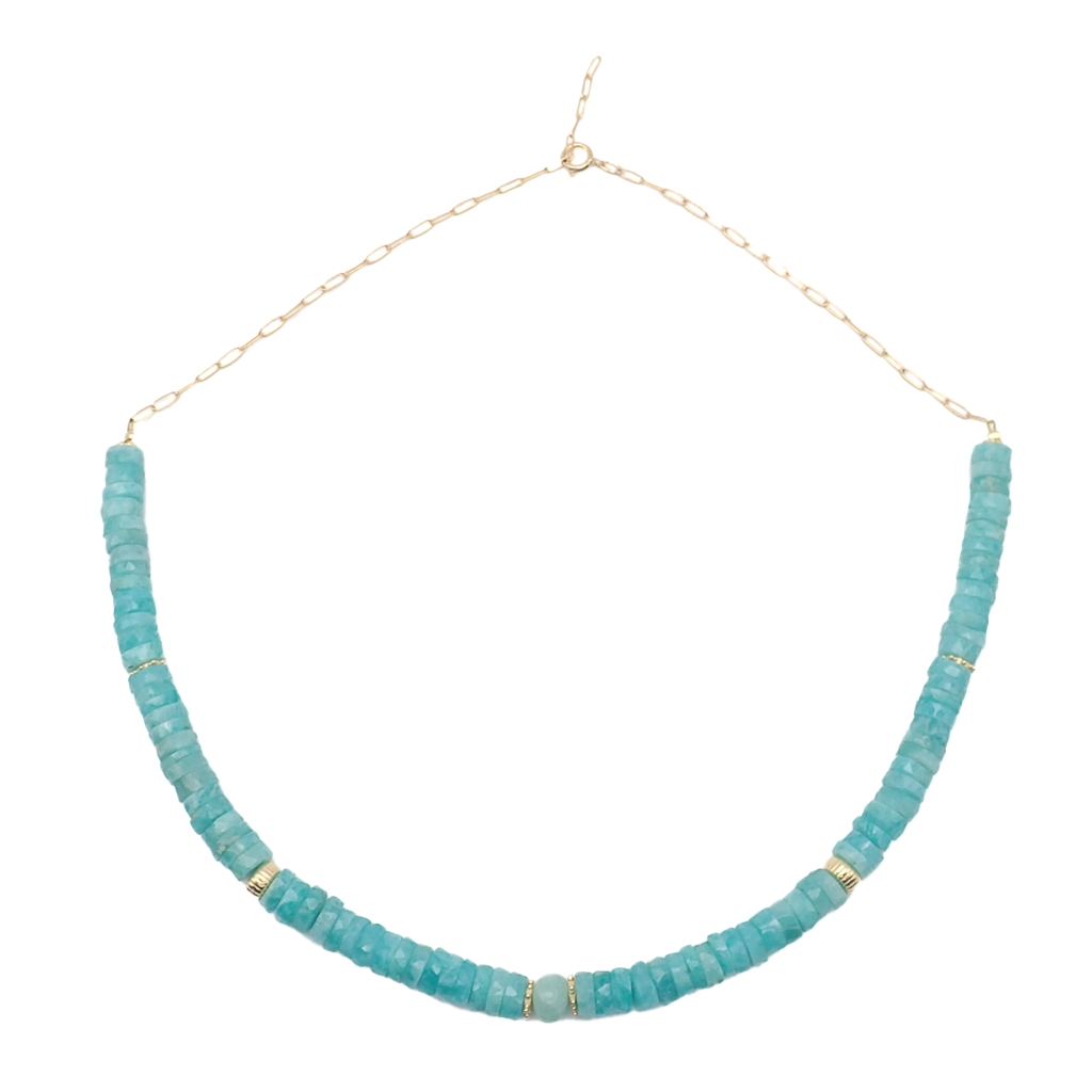 Collier Amazonites Or jaune laminé