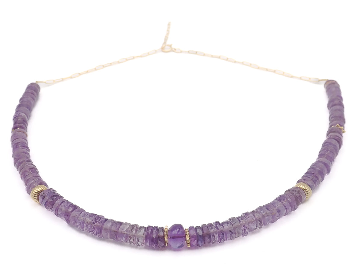 Collier Améthystes or jaune laminé