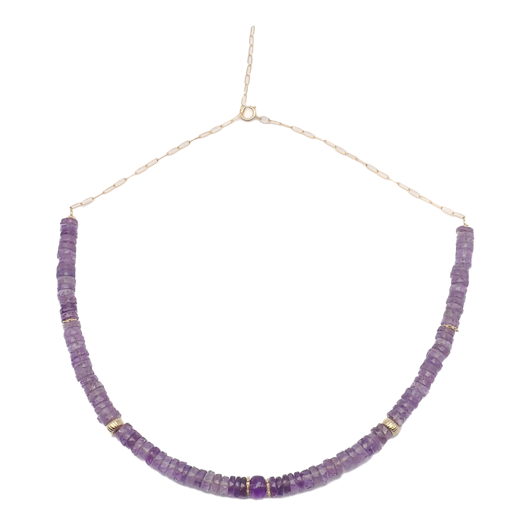 Collier Améthystes or jaune laminé