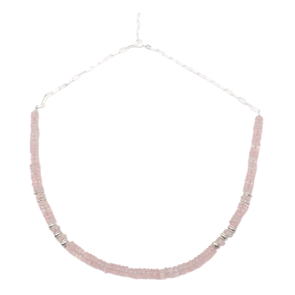 Collier Quartz Roses Argent