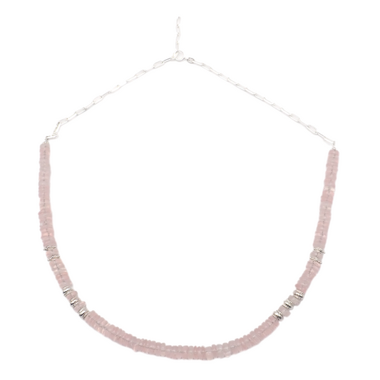 Collier Quartz Roses Argent