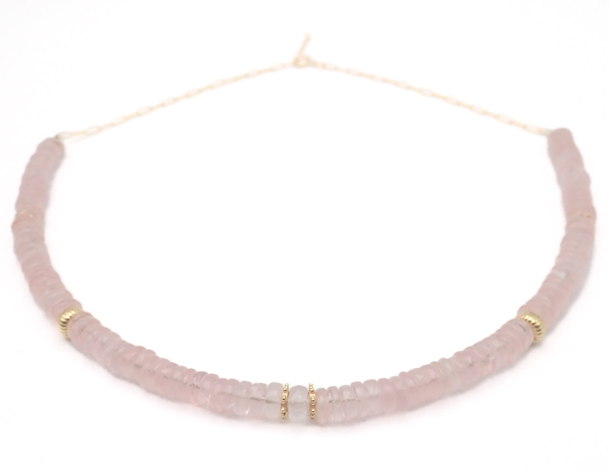 Collier Quartz Roses or jaune laminé