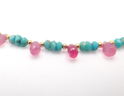 Collier Turquoises et Saphirs roses or jaune laminé