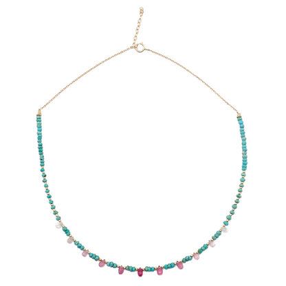 Collier Turquoises et Saphirs roses or jaune laminé
