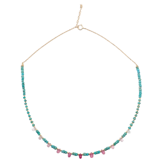 Collier Turquoises et Saphirs roses or jaune laminé
