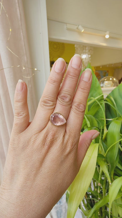 Bague Quartz fraise Facetté - Goutte