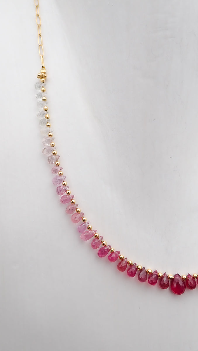 Collier Saphirs Gouttes Dégradé Rose