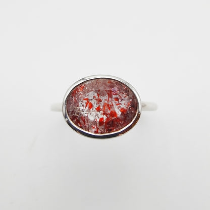 Bague Cristal de roche et inclusions d'Hématite - Ovale