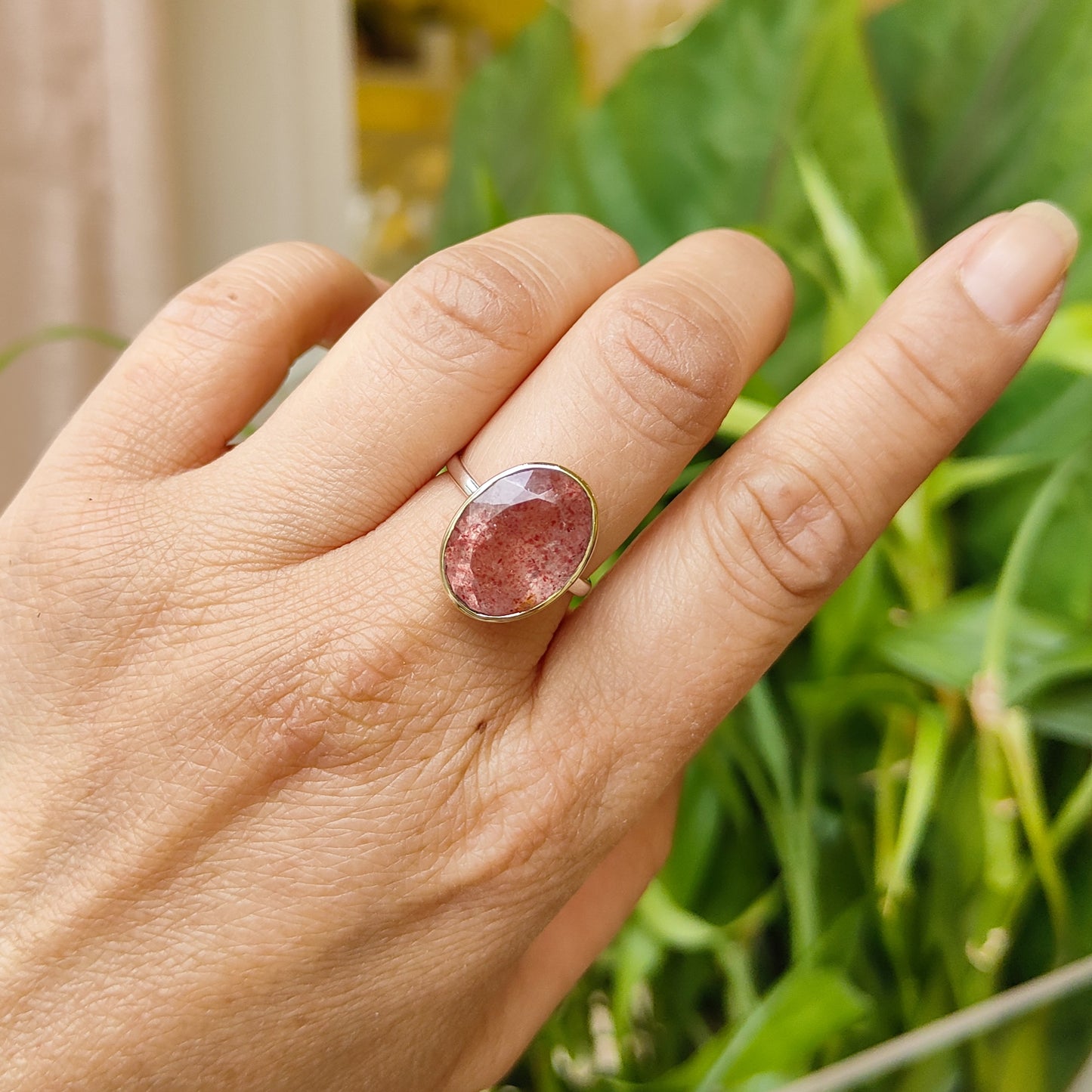 Bague Quartz Fraise facetté - grand